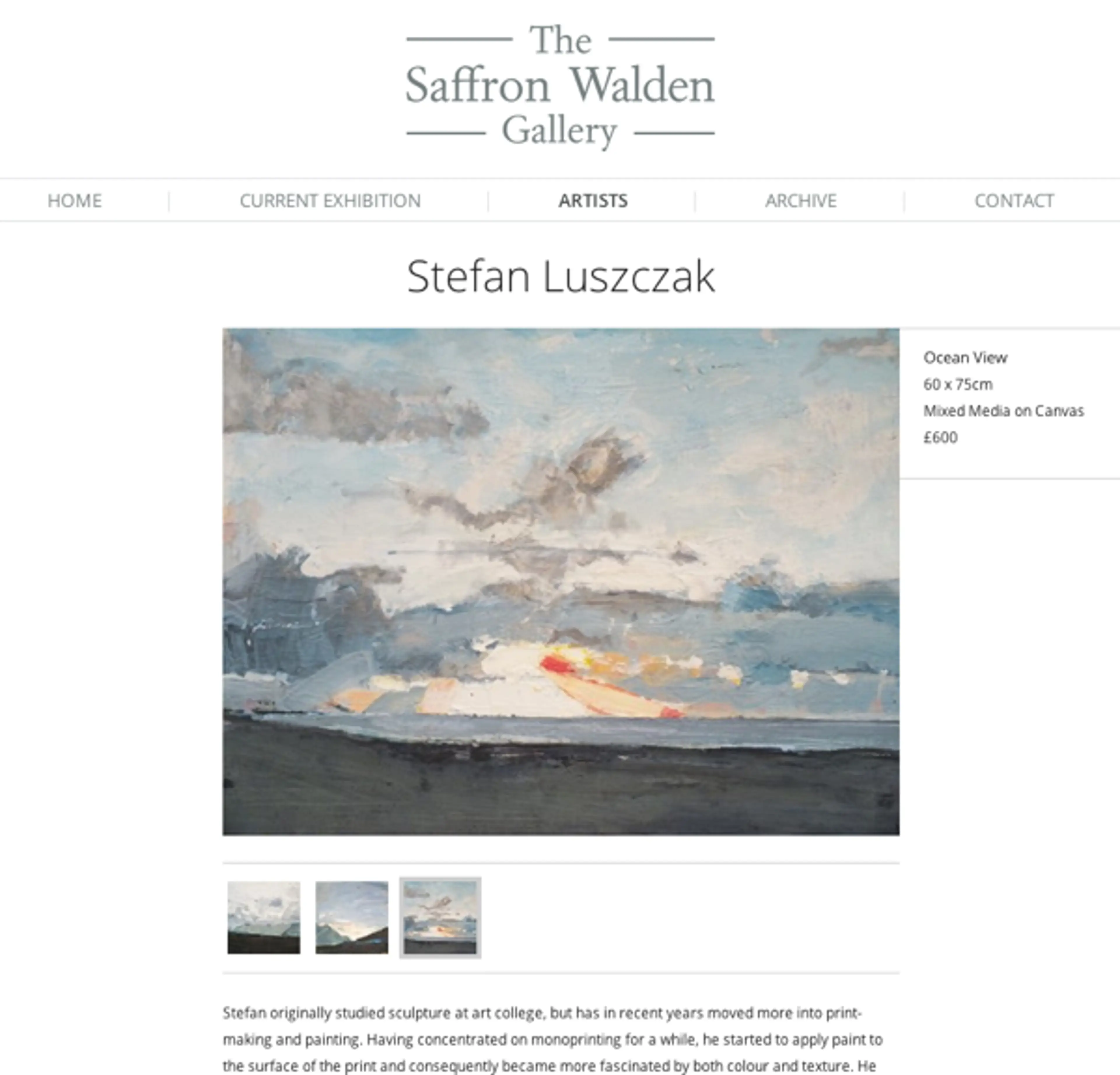 Artist page on Saffron Walden Gallery website