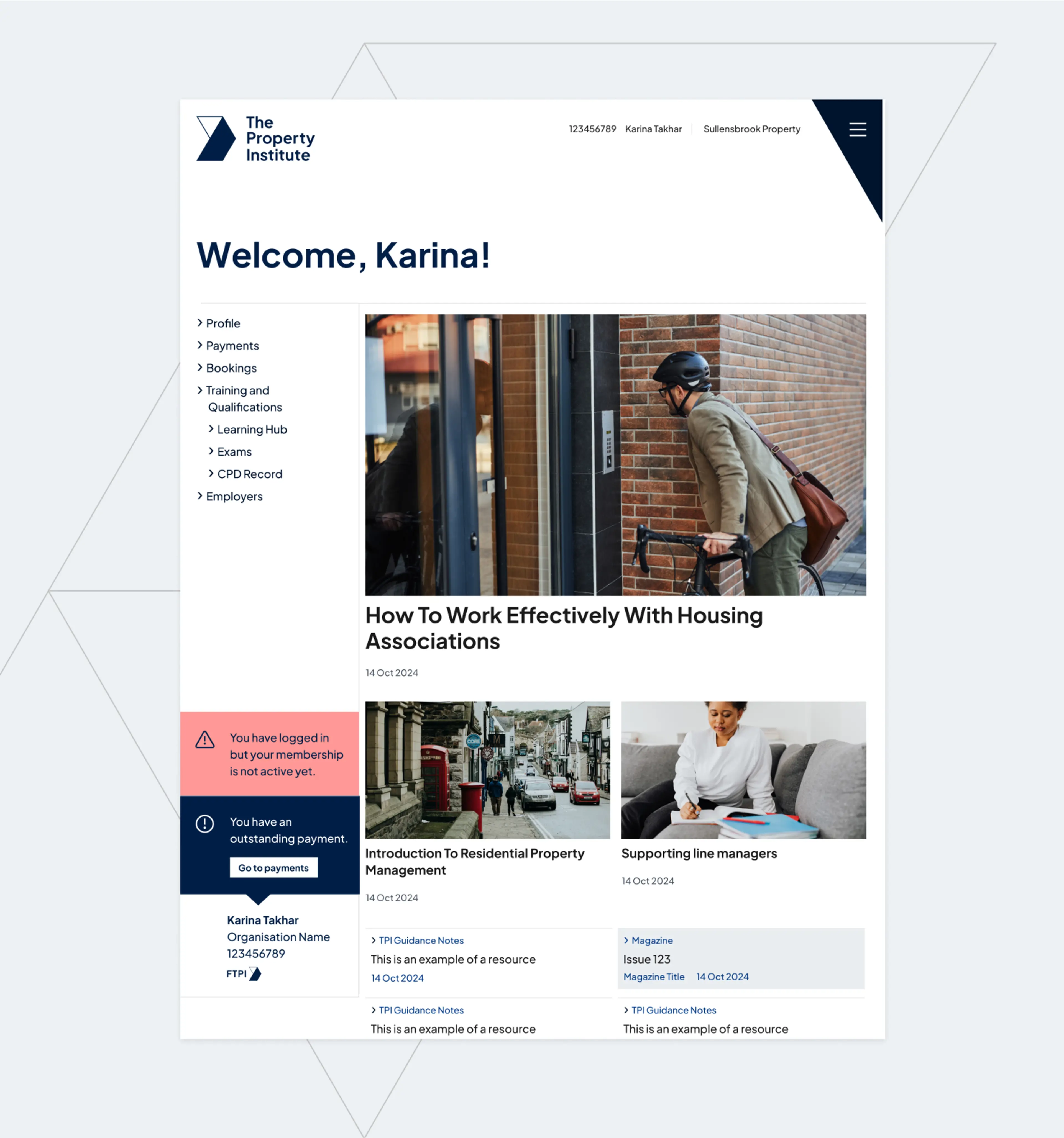 TPI website members homepage